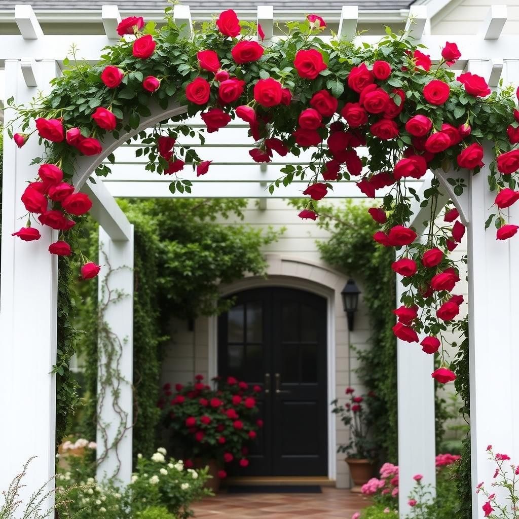 Arched pergola with climbing roses