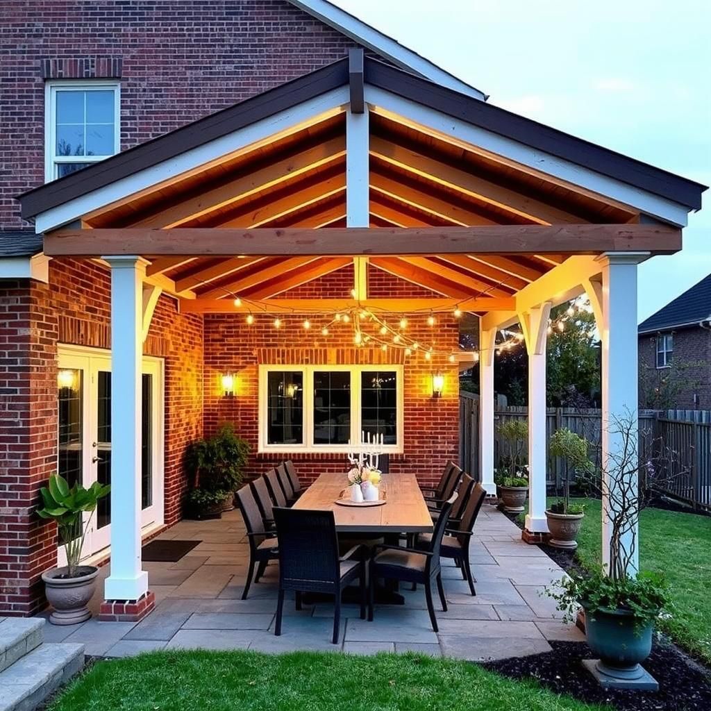 Attached Pergola with Outdoor Dining Area 