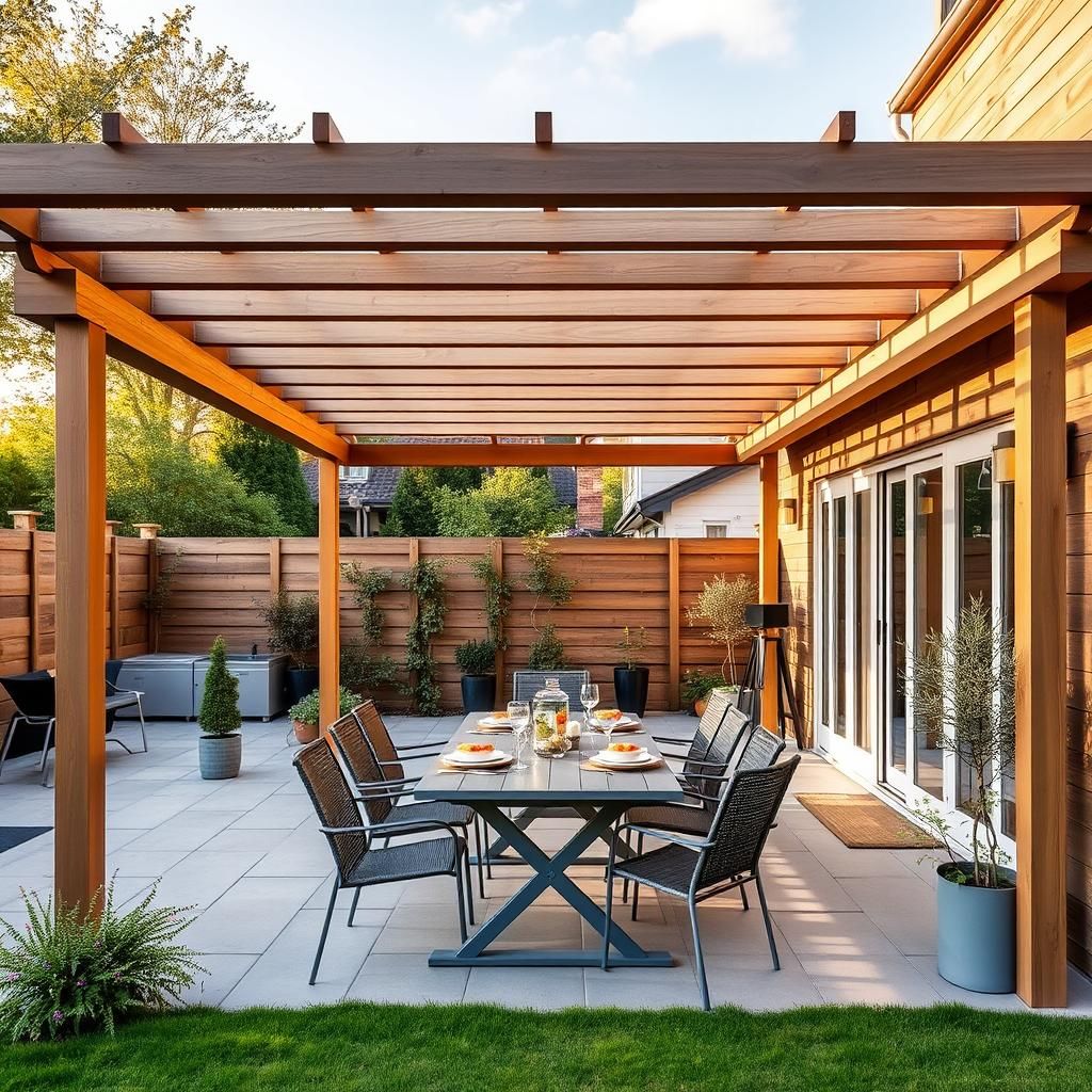 Attached Pergola with Outdoor Dining Area