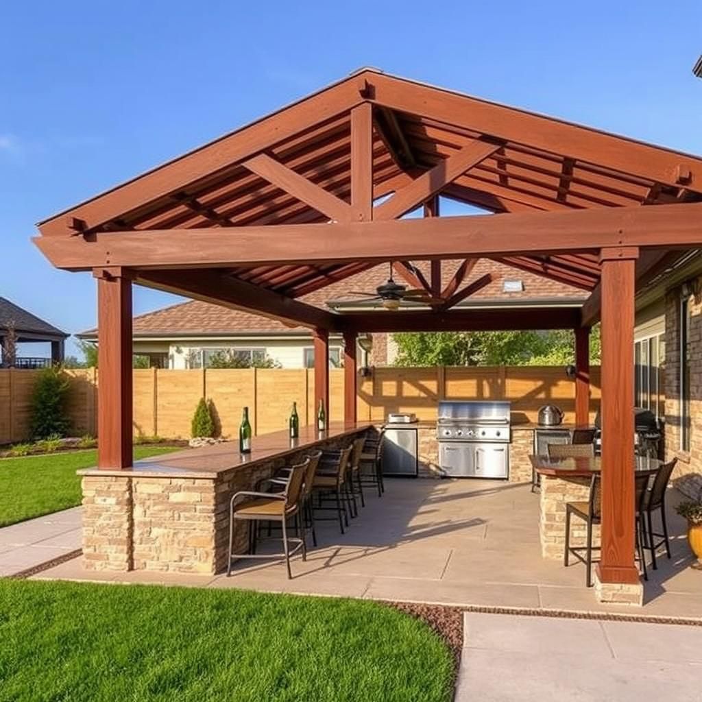 Attached Pergola with Outdoor Kitchen and Bar