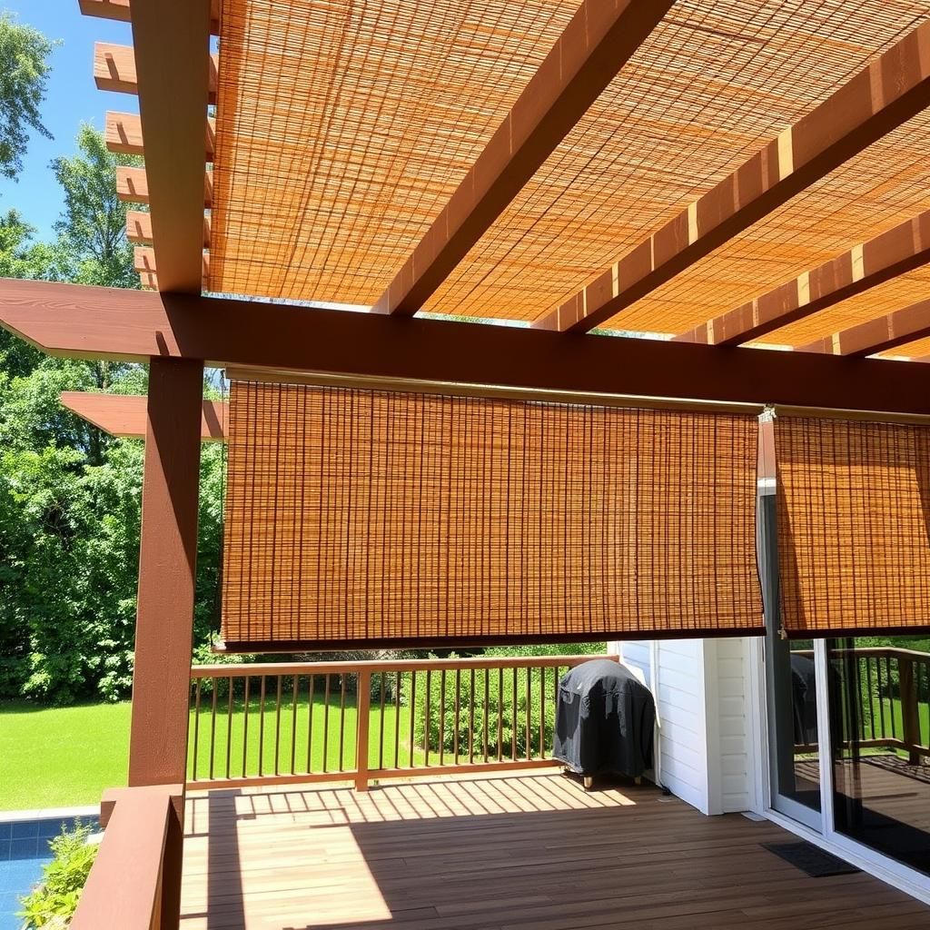 Bamboo shades on a pergola