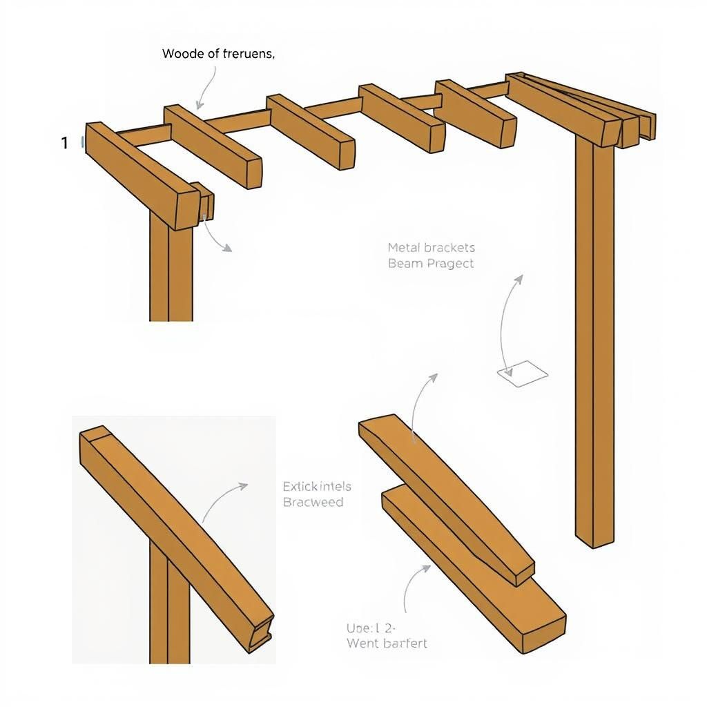  A step-by-step guide to building a pergola using sturdy wooden beams and metal brackets, providing a DIY solution for homeowners.