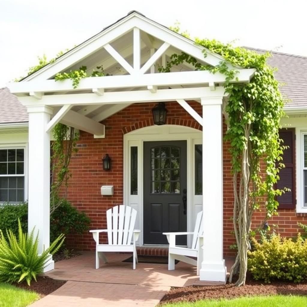 White Gable Pergola Over Rambler Front Entrance