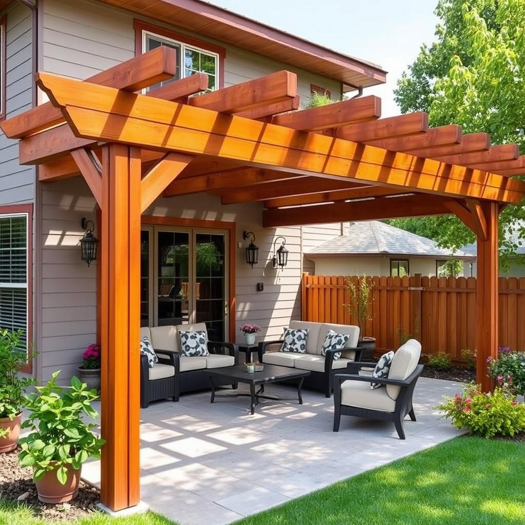 Classic pergola attached to house