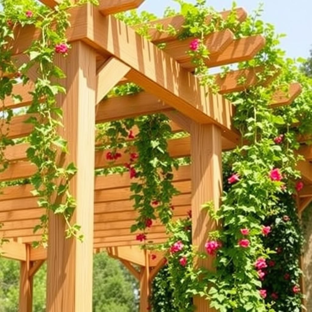 Classic Wooden Pergola with Climbing Plants