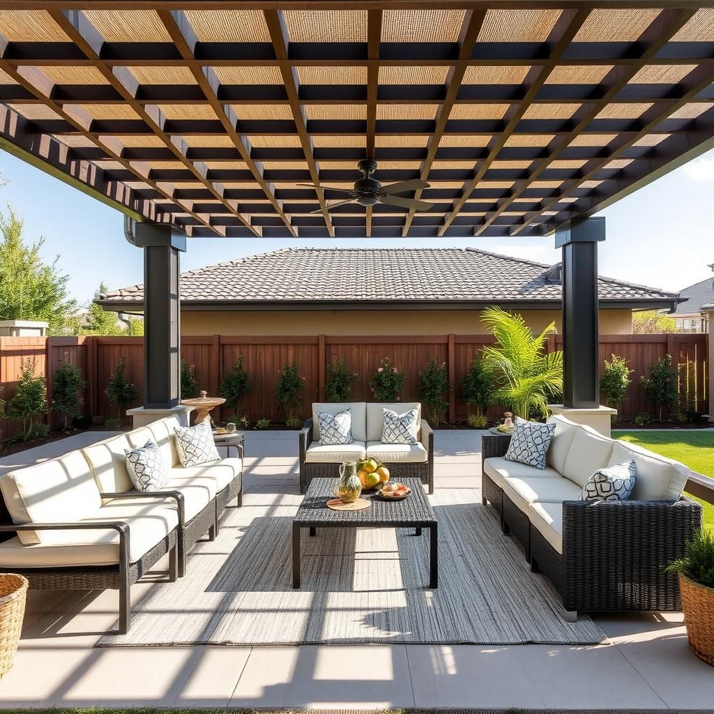 Cozy Outdoor Living Room with a Toja Grid Pergola