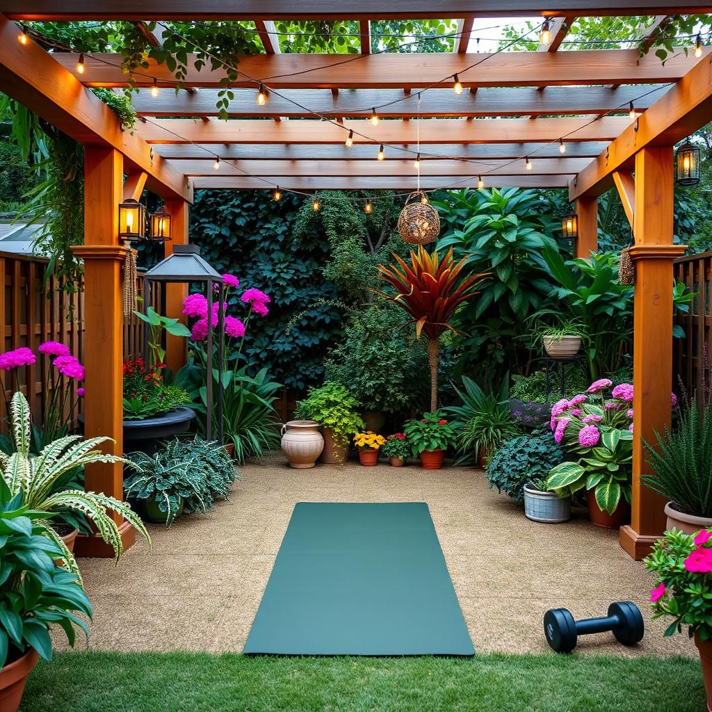 Pergola Gym with Lush Greenery