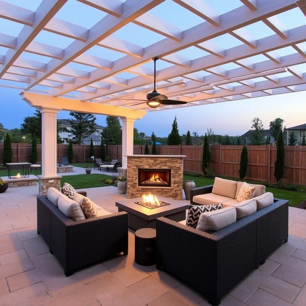 Cozy Pergola Living Room with Fireplace