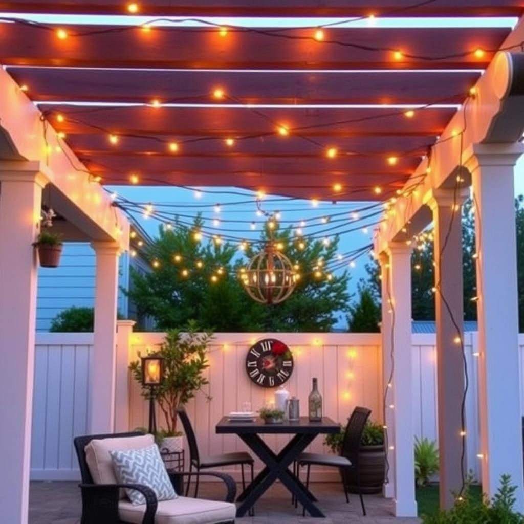 DIY Patio Pergola Decorated with String Lights