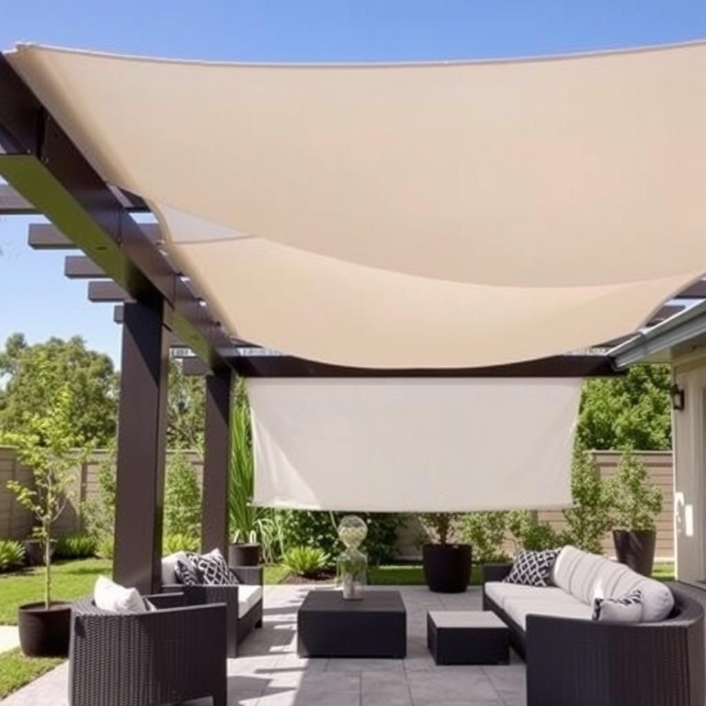 Pergola with Flowing White Fabric Shade