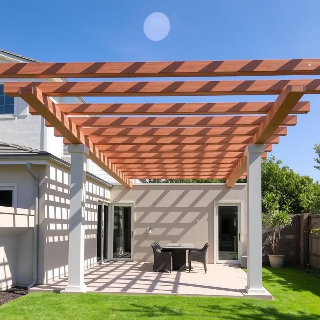 Modern Pergola with Minimal Support Posts, Creating a Floating Effect