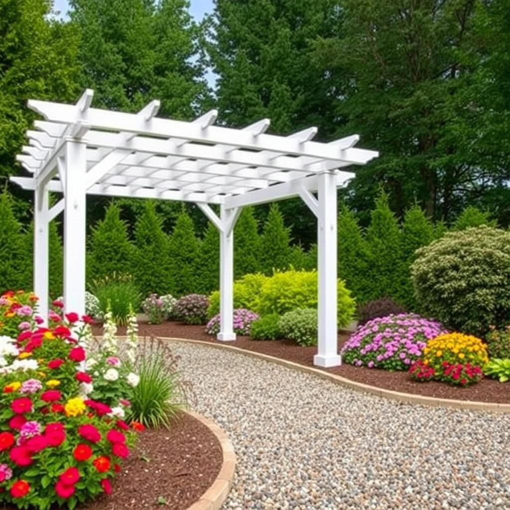 freestanding pergola in garden setting