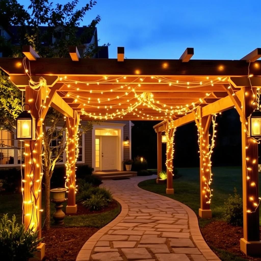 Front Path Pergola Lighting Ideas