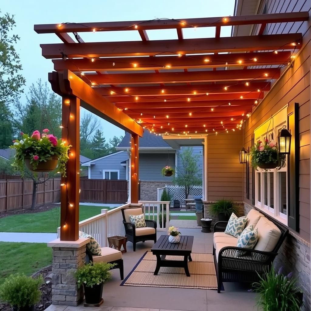 Front porch pergola with lighting