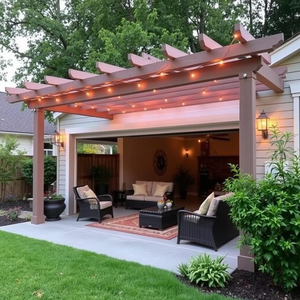 relaxing under pergola attached to garage