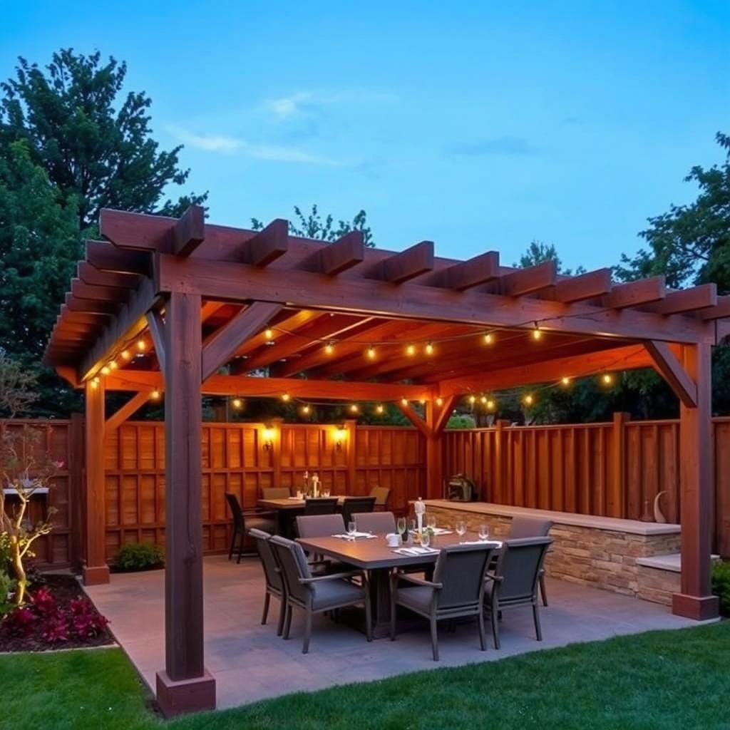 Garden Corner Pergola with Outdoor Dining Area