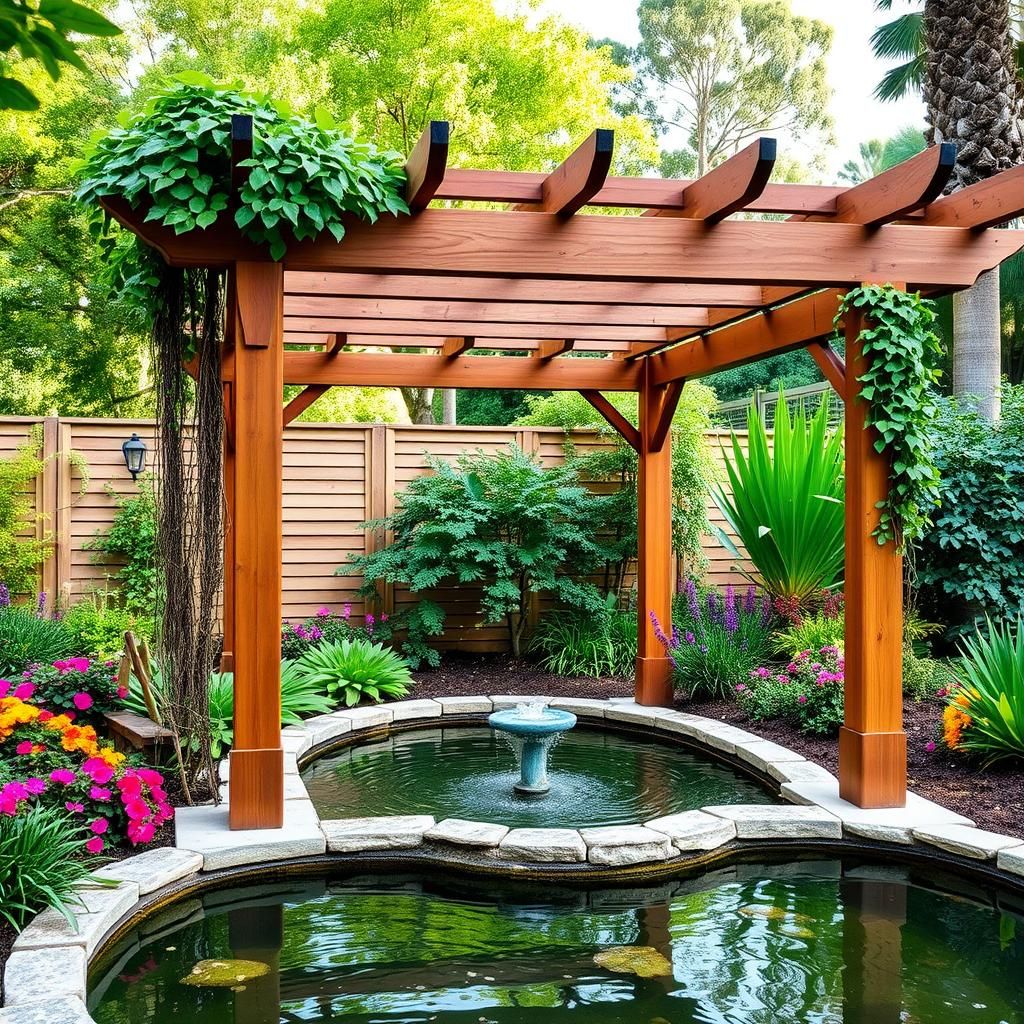 Garden feature pergola in a lush Brisbane garden