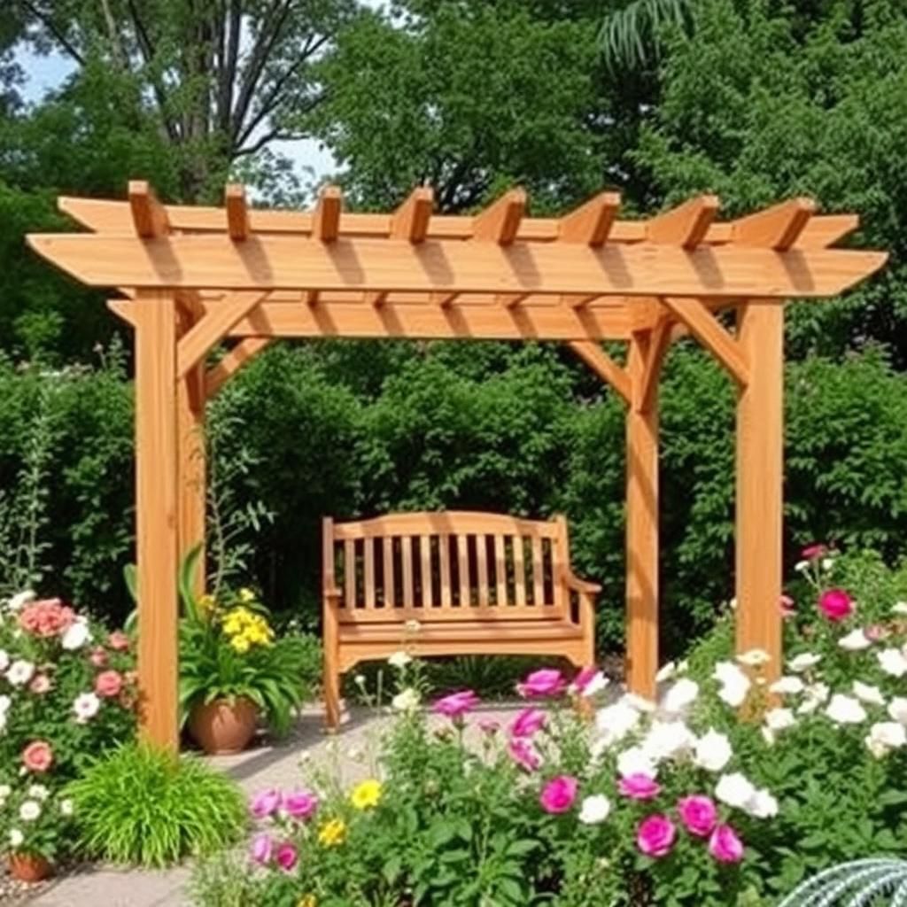 Wooden Pergola with Bench 