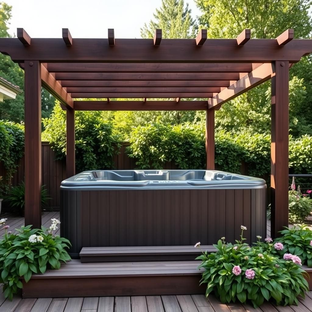 Hot tub underneath a pergola