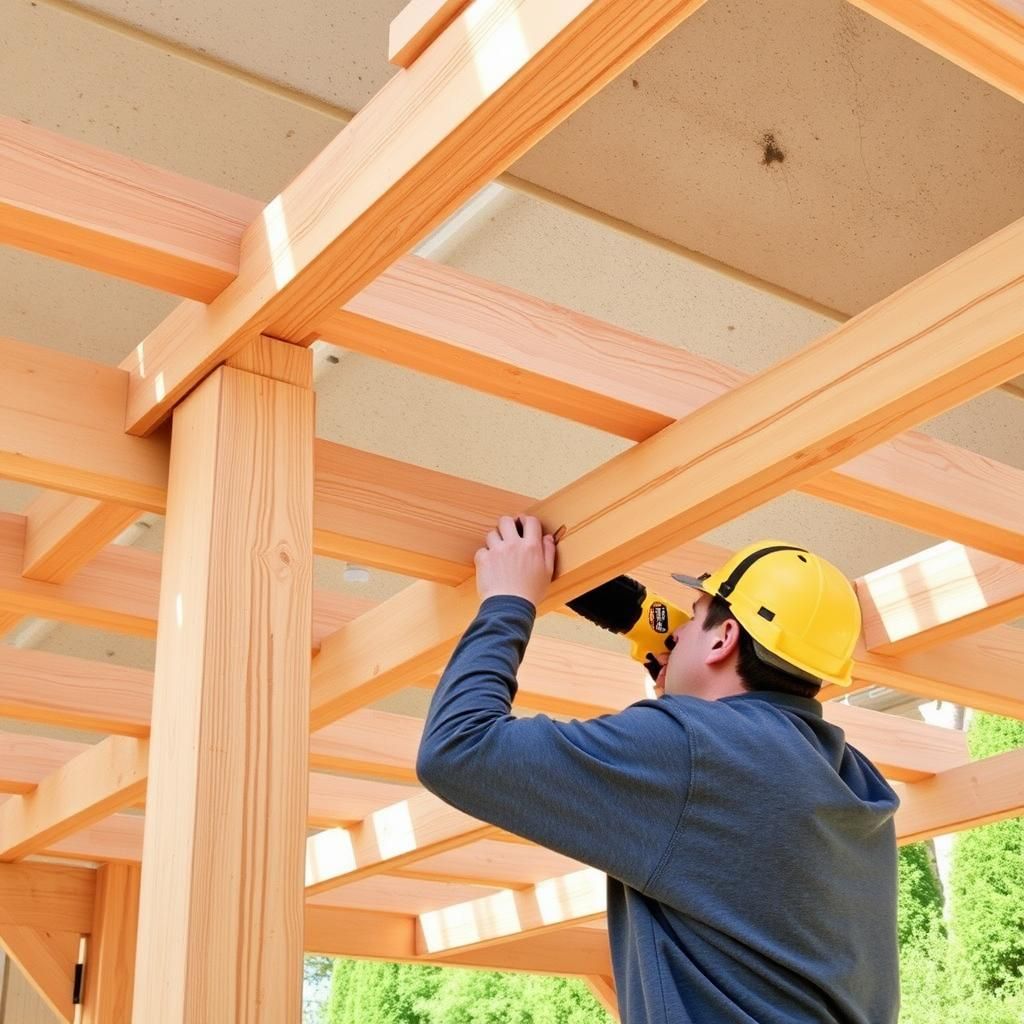 Installing wooden rafters on a pergola frame