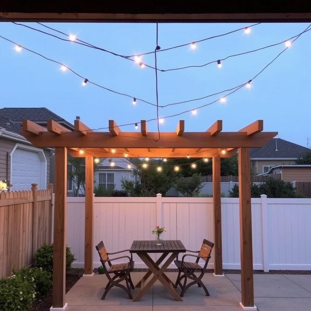 Intimate dining pergola with string lights