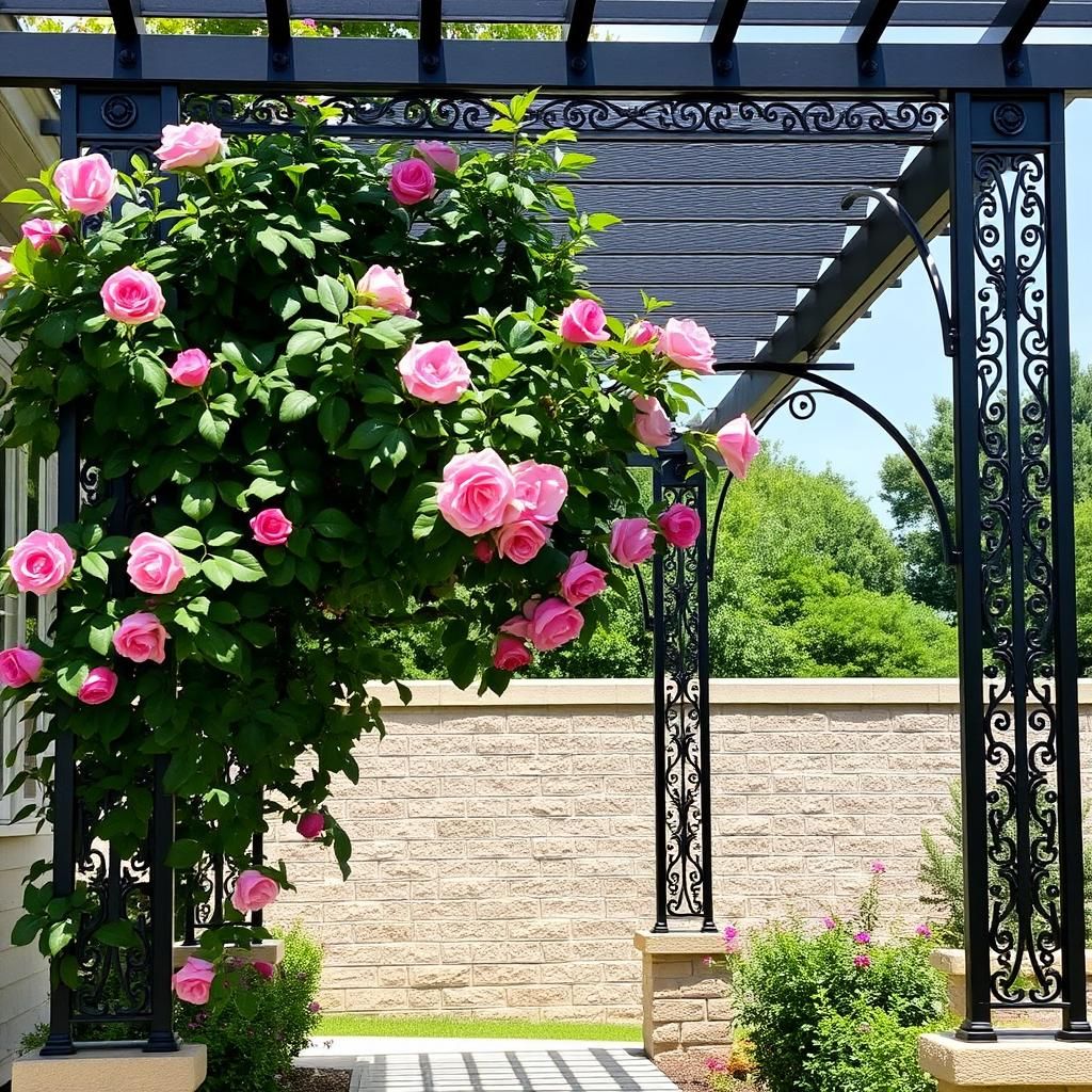 Iron Pergola With Climbing Roses