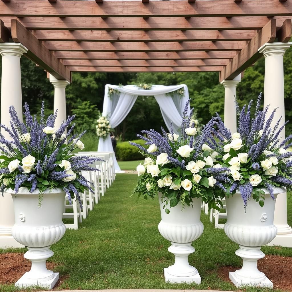 Lavender Wedding Pergola Floral Arrangements