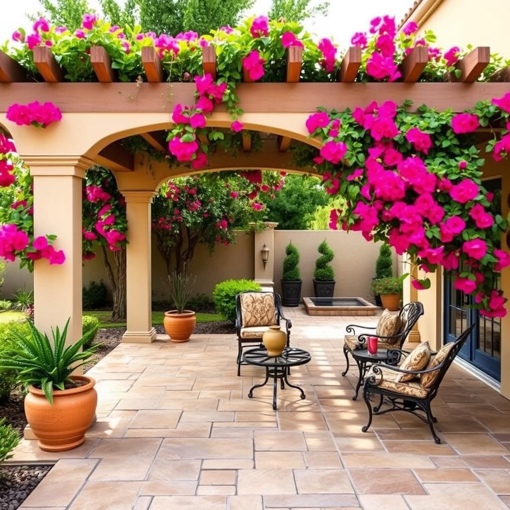 Mediterranean style patio with pergola