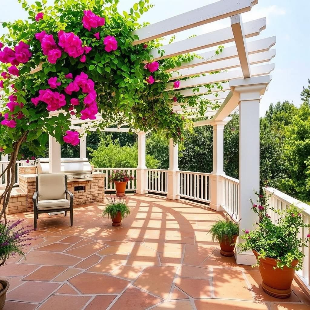 Mediterranean pergola deck with climbing vines