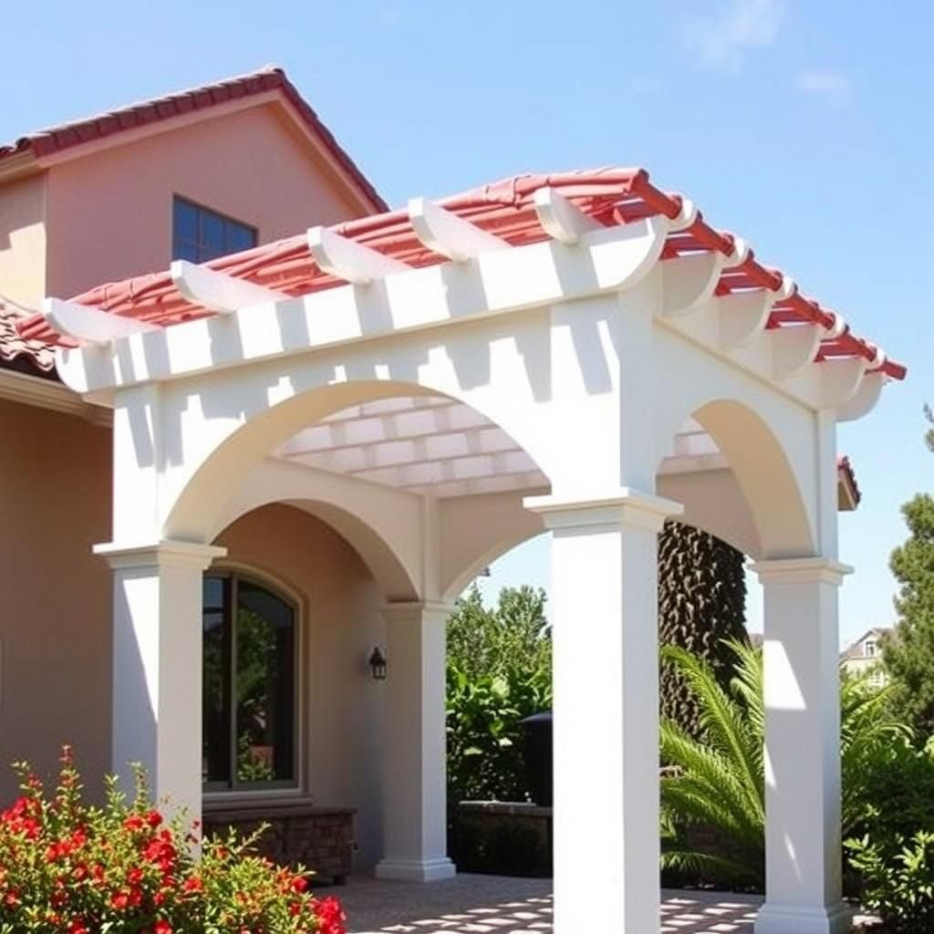 Mediterranean-Style Attached Pergola with Rain Cover