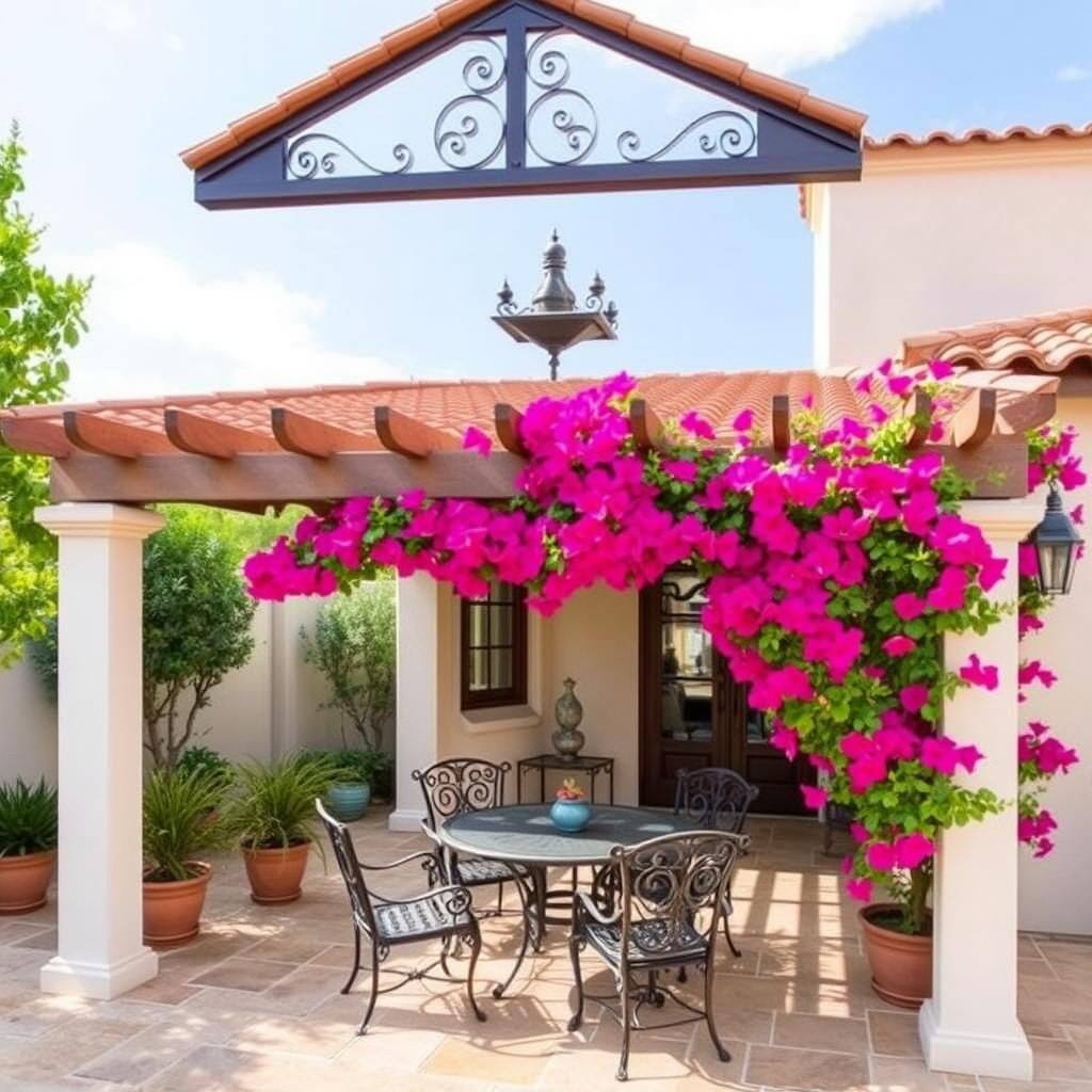 Mediterranean Techo Pergola in Courtyard