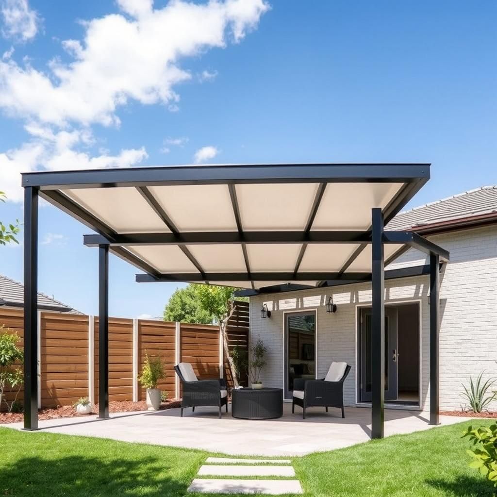 Minimalist Metal Pergola with Retractable Canopy