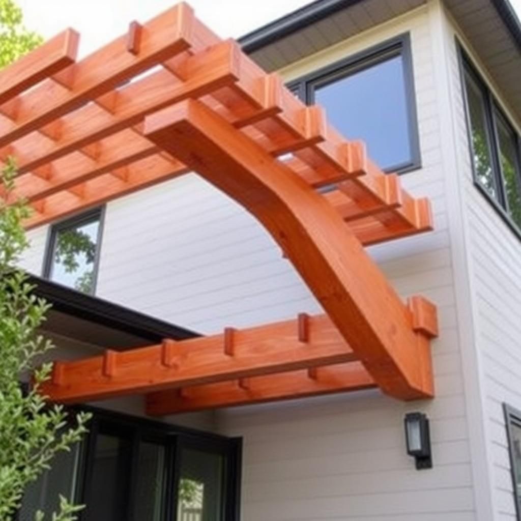 Modern cedar pergola attached to house