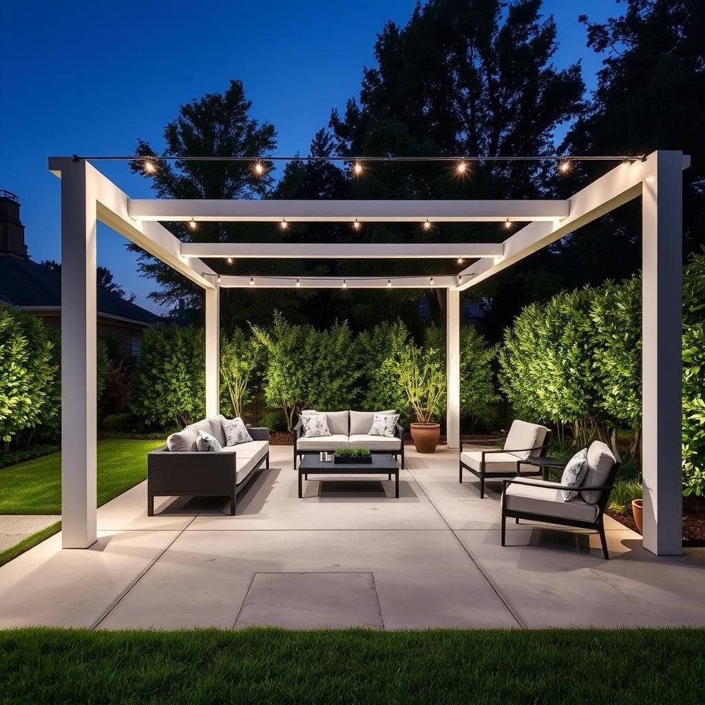 Modern Concrete Patio with Pergola