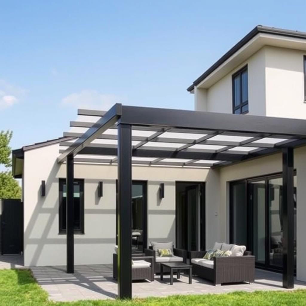 Modern Front Porch Pergola with Seating Area