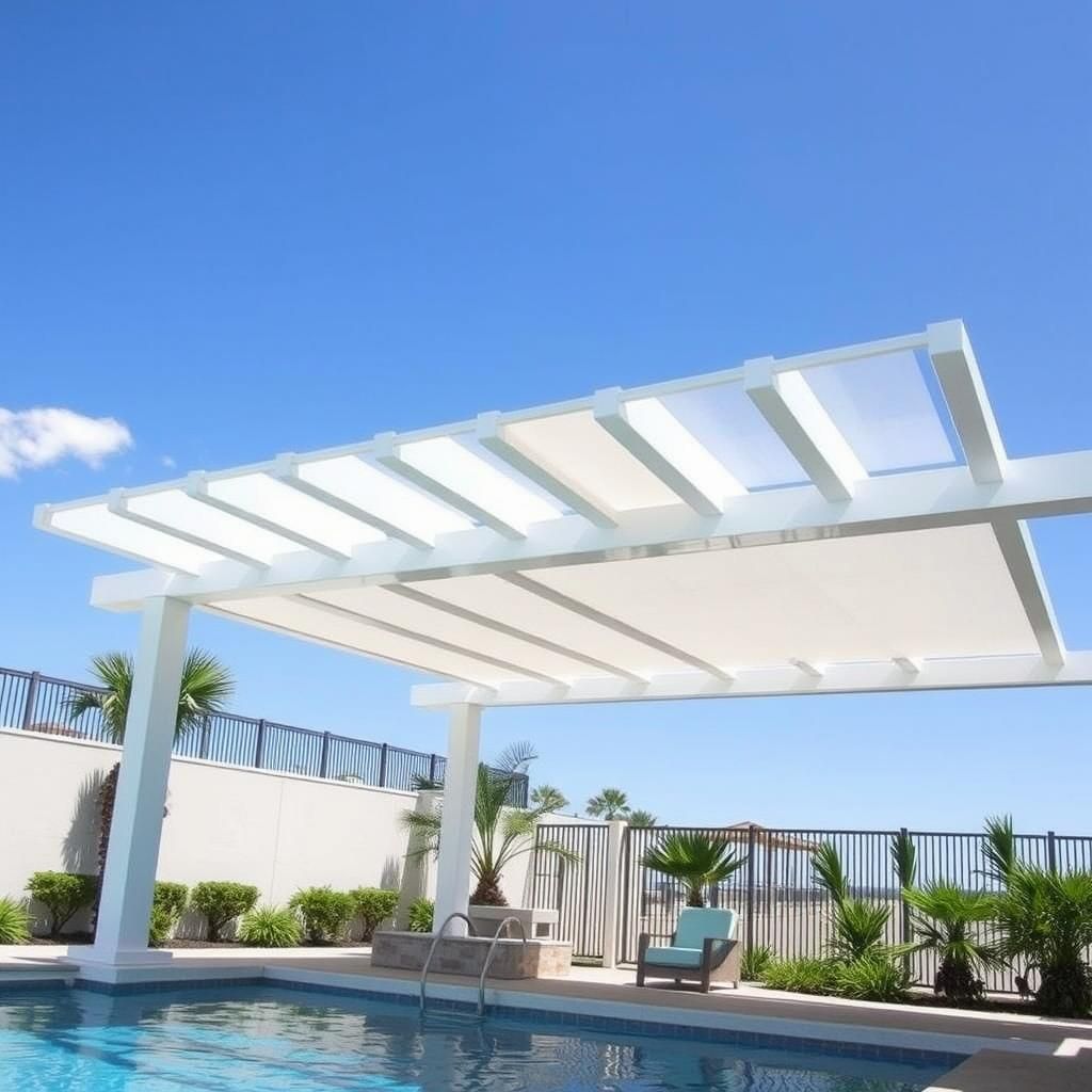 Modern Louvered Pergola Overlooking Pool