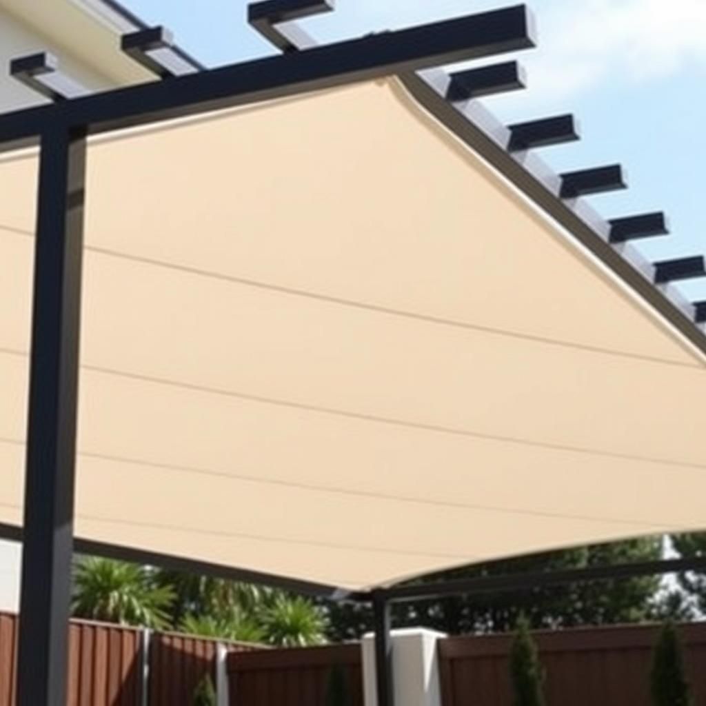 Modern pergola with metal frame and fabric cover