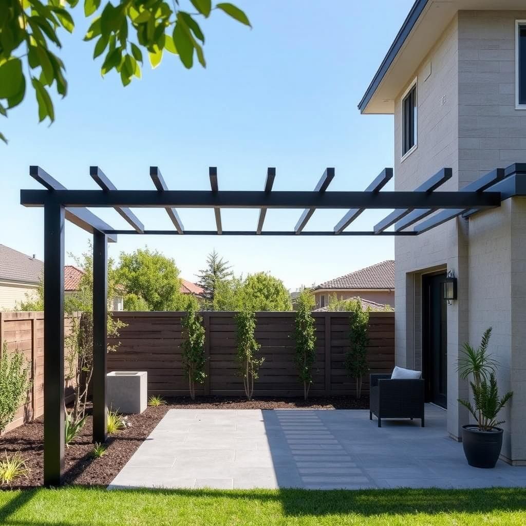 Modern Metal Pergola in a Backyard Setting