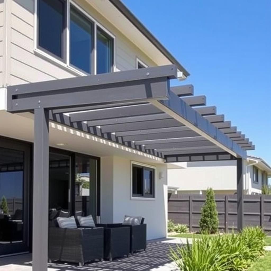 Modern Metal Pergola on Side of House