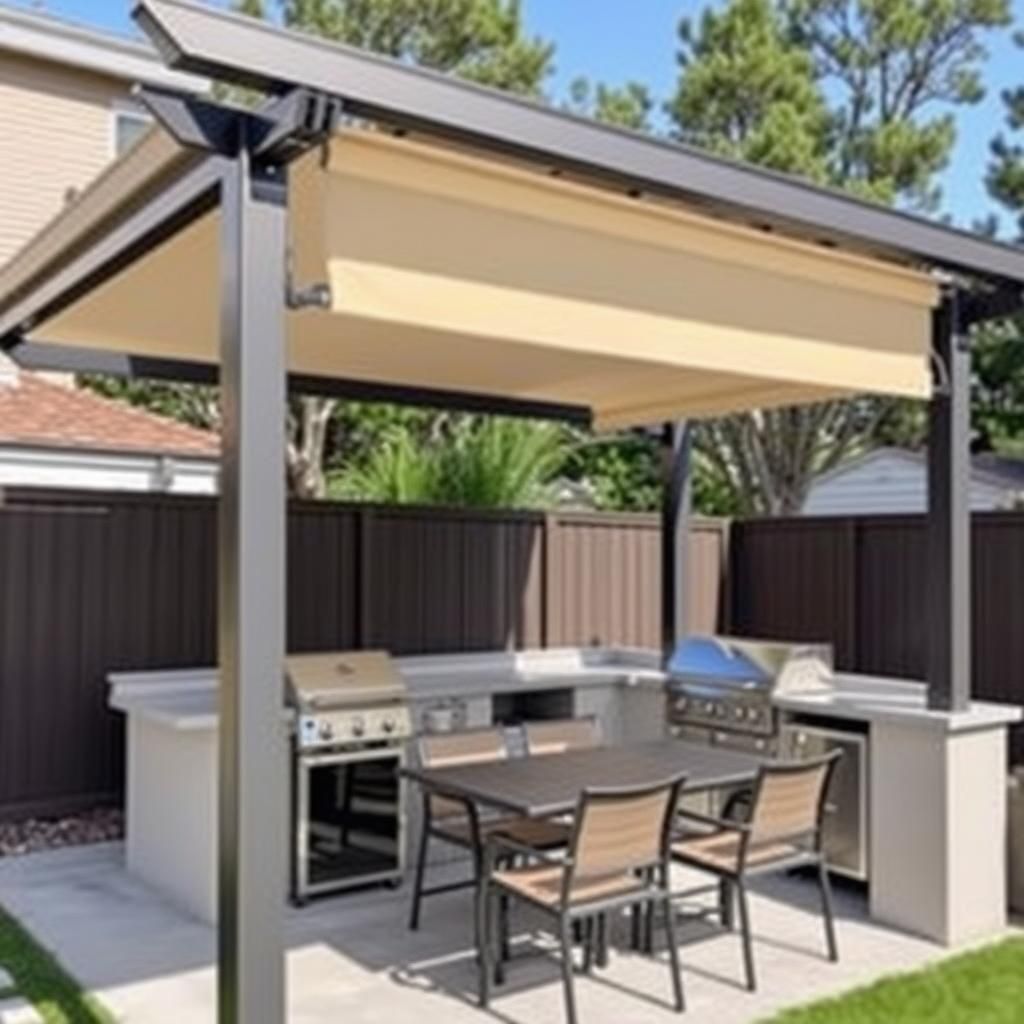 Modern pergola bar with built-in grill