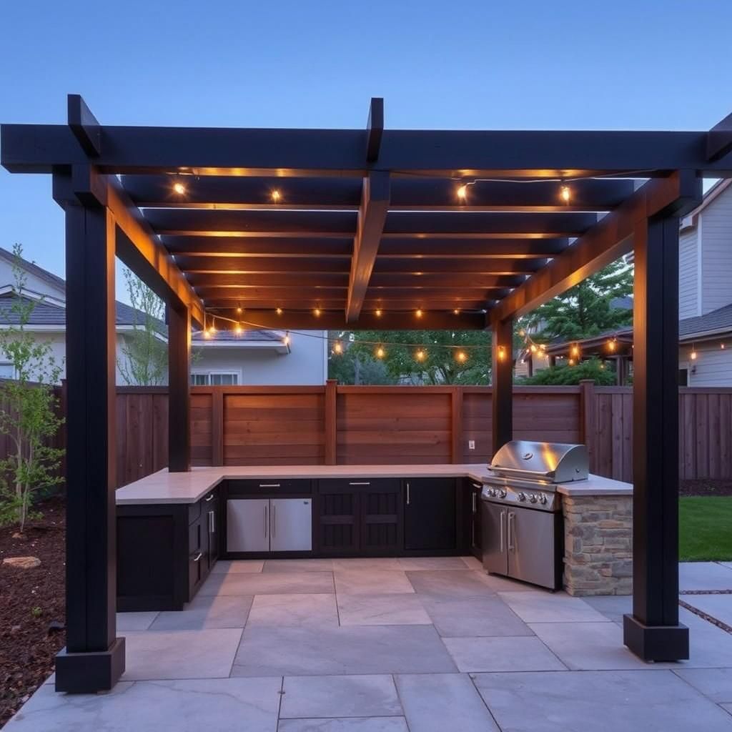 Modern Pergola with BBQ Grill Design