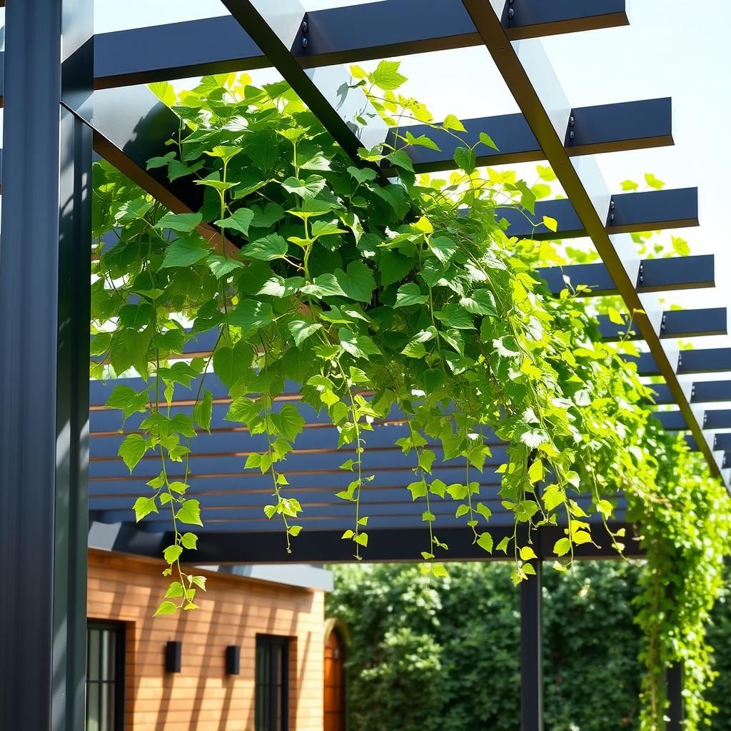 Modern pergola with climbing plants