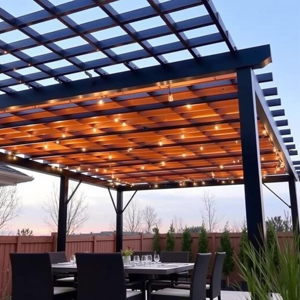 Modern Pergola with Black Metal Frame