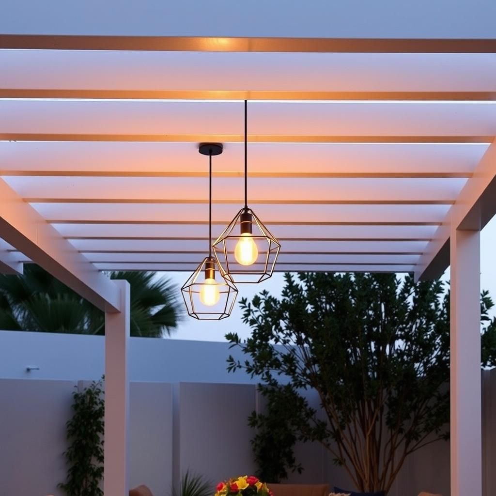 Modern Pergola with Hanging Geometric Pendant Lights