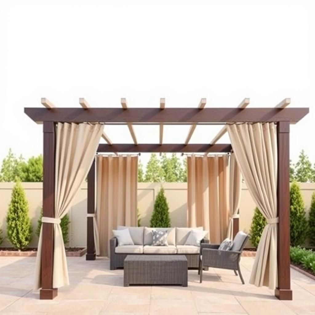 Modern Pergola with Neutral Curtains