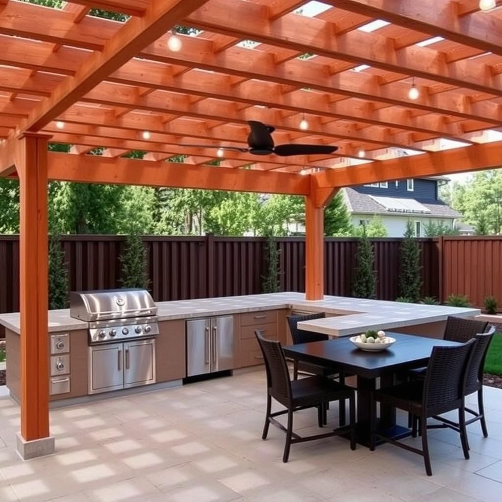 Contemporary Outdoor Kitchen with Pergola