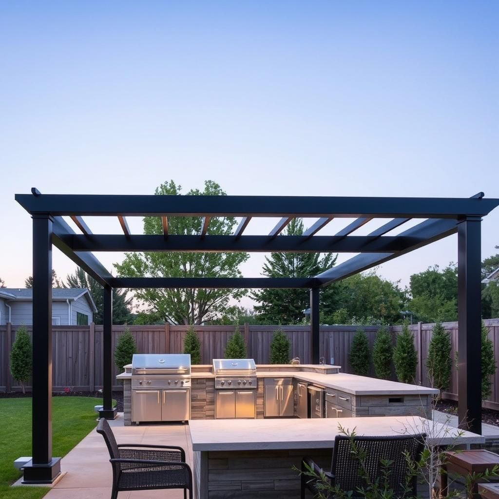 Modern Pergola with Outdoor Kitchen