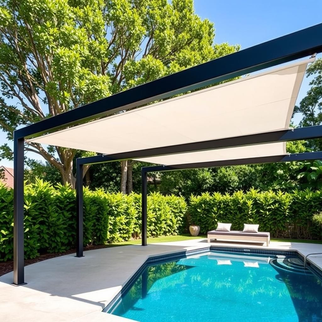 Modern Pool Pergola with Retractable Shade