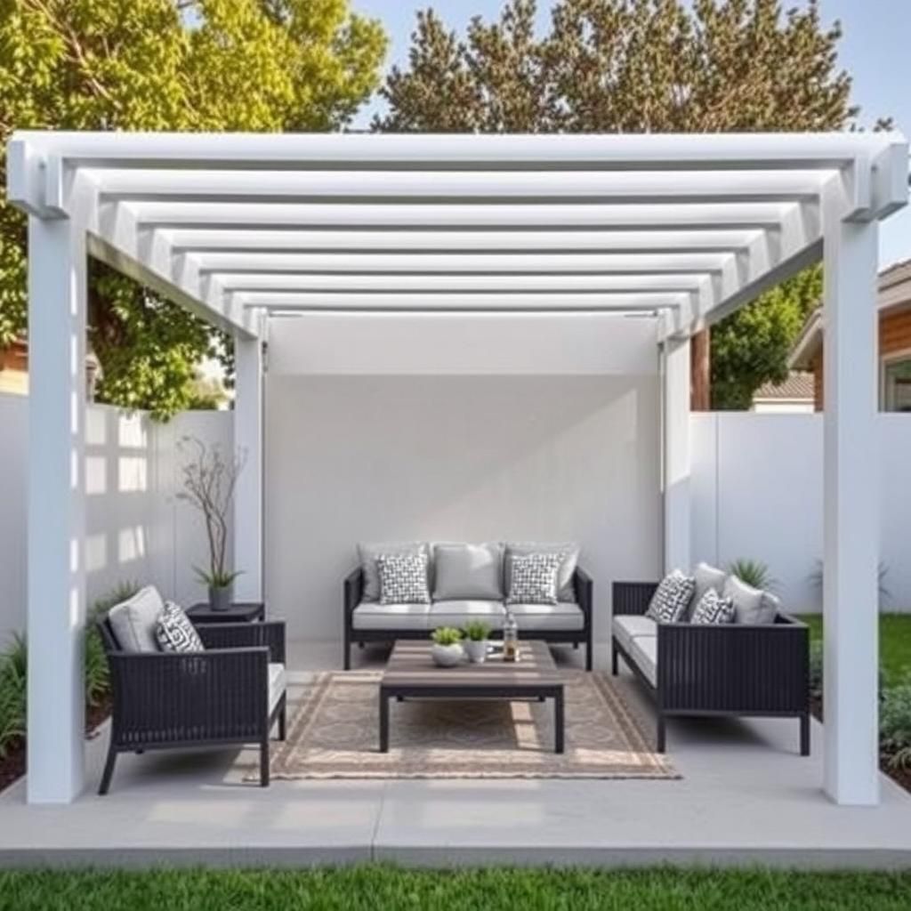 Modern small pergola with comfortable outdoor furniture