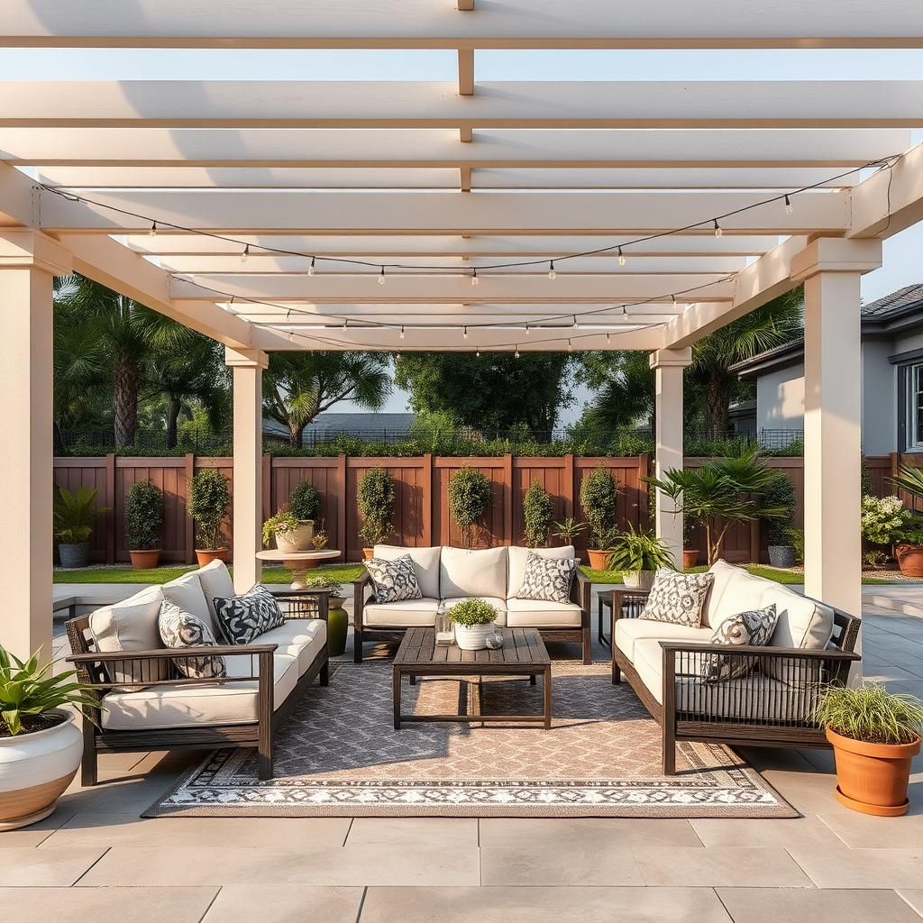 Open and Airy Pergola Design with Comfortable Seating Area